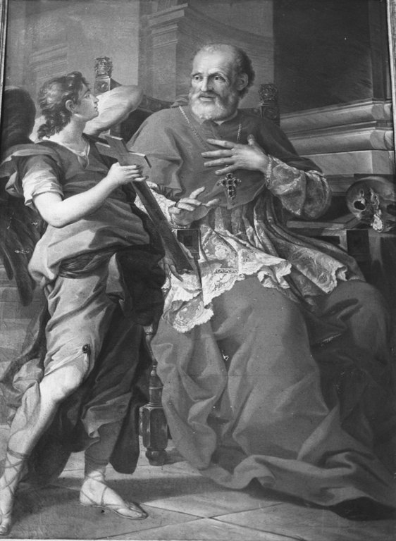 Il cardinale Paolo Burali da Arezzo ed un angelo (dipinto) - ambito romano (sec.